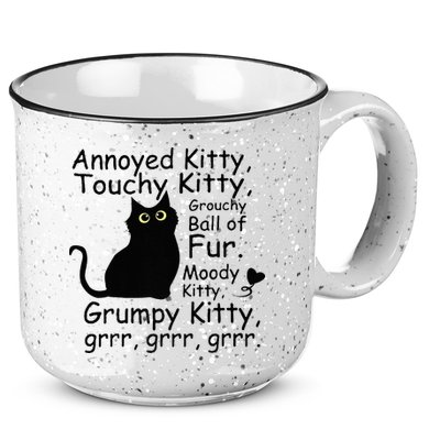 Annoyed Kitty Touchy Kitty Grouchy Ball Of Fur Black Cat 15oz Campfire Ceramic Mug