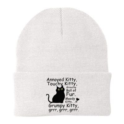Annoyed Kitty Touchy Kitty Grouchy Ball Of Fur Black Cat Beanie