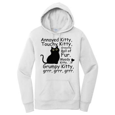 Annoyed Kitty Touchy Kitty Grouchy Ball Of Fur Black Cat Women's Pullover Hoodie