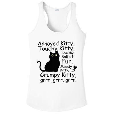 Annoyed Kitty Touchy Kitty Grouchy Ball Of Fur Black Cat Ladies PosiCharge Competitor Racerback Tank