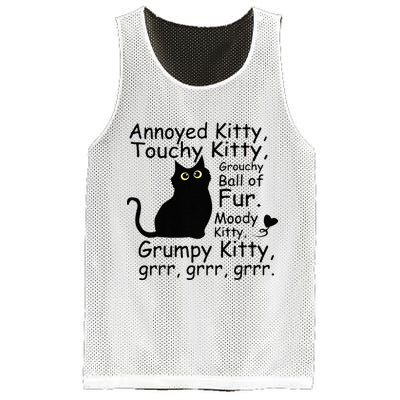 Annoyed Kitty Touchy Kitty Grouchy Ball Of Fur Black Cat Mesh Reversible Basketball Jersey Tank