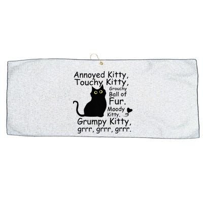 Annoyed Kitty Touchy Kitty Grouchy Ball Of Fur Black Cat Large Microfiber Waffle Golf Towel