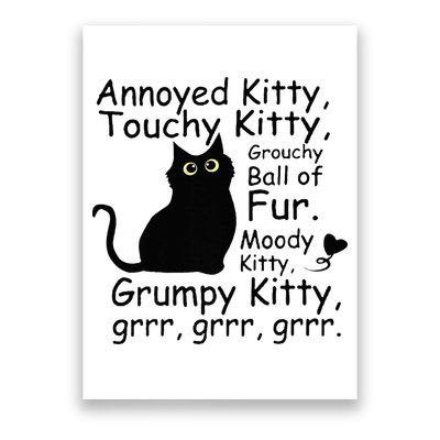 Annoyed Kitty Touchy Kitty Grouchy Ball Of Fur Black Cat Poster