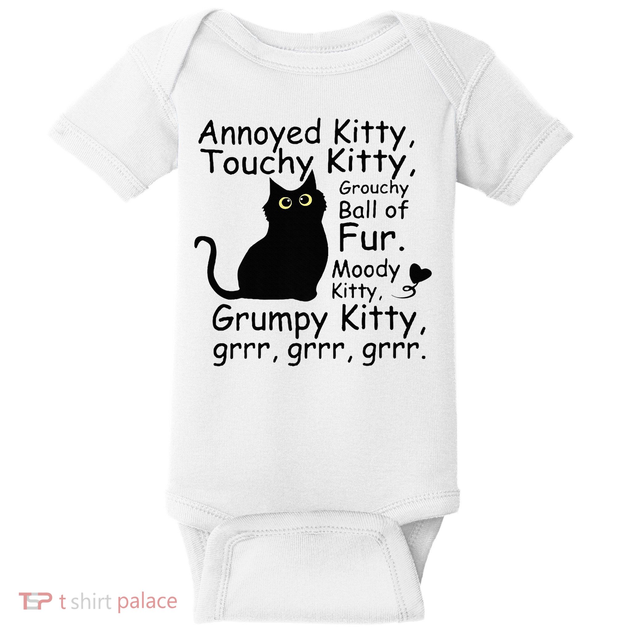 Annoyed Kitty Touchy Kitty Grouchy Ball Of Fur Black Cat Baby Bodysuit