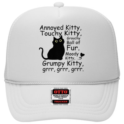 Annoyed Kitty Touchy Kitty Grouchy Ball Of Fur Black Cat Trucker Hat