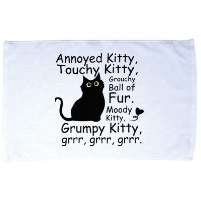 Annoyed Kitty Touchy Kitty Grouchy Ball Of Fur Black Cat Microfiber Hand Towel