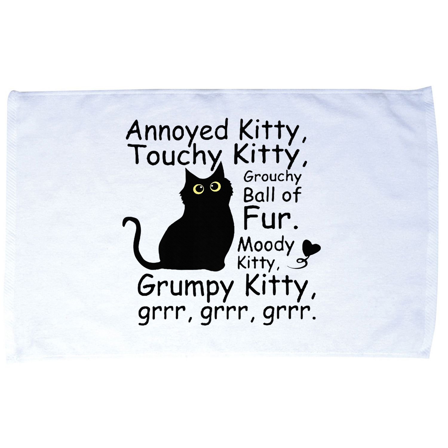 Annoyed Kitty Touchy Kitty Grouchy Ball Of Fur Black Cat Microfiber Hand Towel