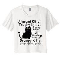 Annoyed Kitty Touchy Kitty Grouchy Ball Of Fur Black Cat Women's Crop Top Tee