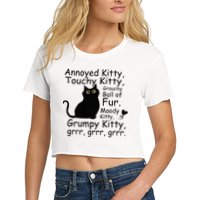 Annoyed Kitty Touchy Kitty Grouchy Ball Of Fur Black Cat Women's Crop Top Tee