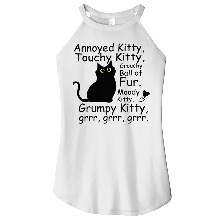 Annoyed Kitty Touchy Kitty Grouchy Ball Of Fur Black Cat Women's Perfect Tri Rocker Tank