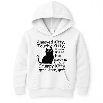 Annoyed Kitty Touchy Kitty Grouchy Ball Of Fur Black Cat Kids Hoodie