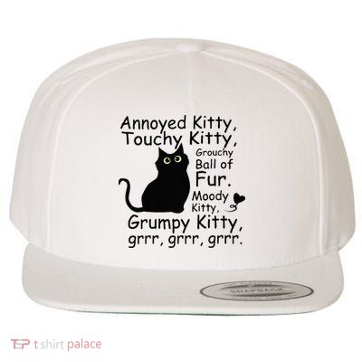 Annoyed Kitty Touchy Kitty Grouchy Ball Of Fur Black Cat Wool Snapback Cap