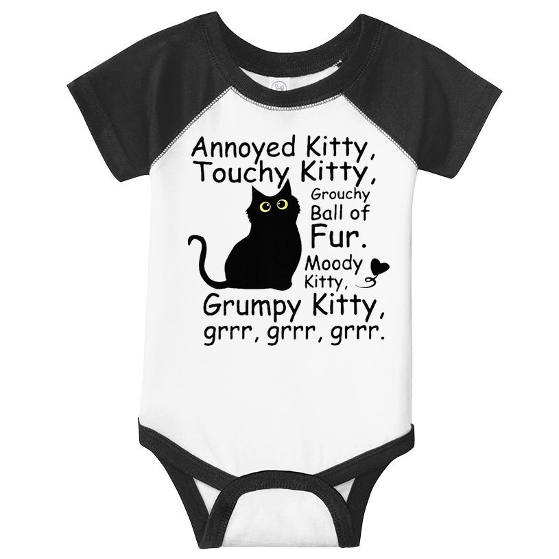 Annoyed Kitty Touchy Kitty Grouchy Ball Of Fur Black Cat Infant Baby Jersey Bodysuit