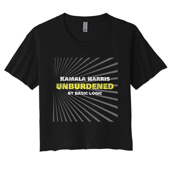 Anti Kamala Unburdened By Basic Logic Cool Distressed Women's Crop Top Tee