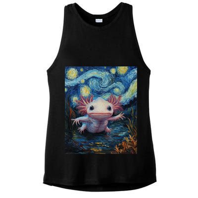 Axolotl Kawaii - Van Gogh Style - Starry Night Graphic  Ladies PosiCharge Tri-Blend Wicking Tank