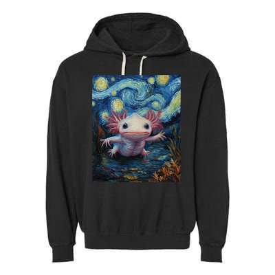Axolotl Kawaii - Van Gogh Style - Starry Night Graphic  Garment-Dyed Fleece Hoodie