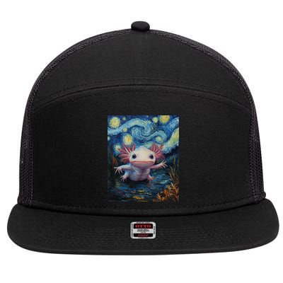 Axolotl Kawaii - Van Gogh Style - Starry Night Graphic  7 Panel Mesh Trucker Snapback Hat