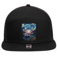 Axolotl Kawaii - Van Gogh Style - Starry Night Graphic  7 Panel Mesh Trucker Snapback Hat