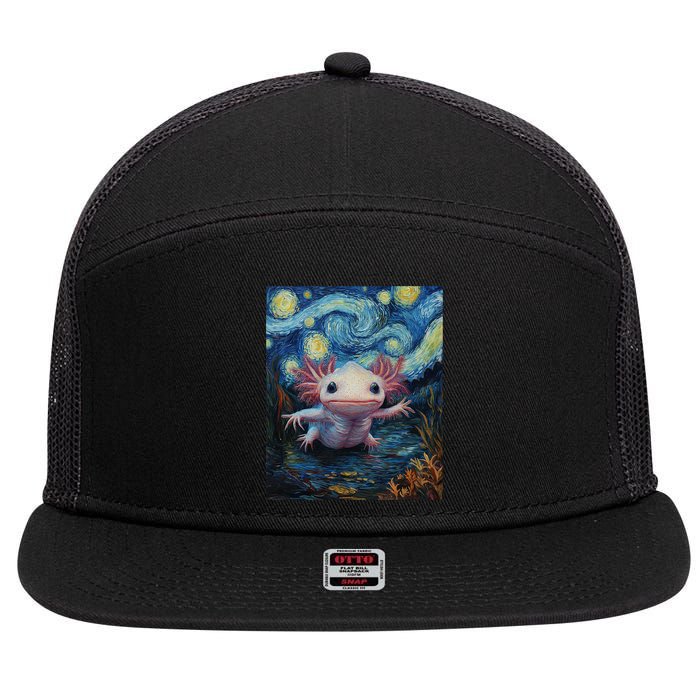 Axolotl Kawaii - Van Gogh Style - Starry Night Graphic  7 Panel Mesh Trucker Snapback Hat