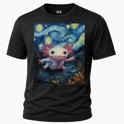 Axolotl Kawaii - Van Gogh Style - Starry Night Graphic  Cooling Performance Crew T-Shirt
