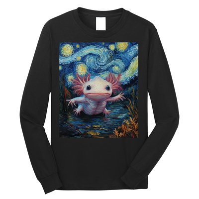 Axolotl Kawaii - Van Gogh Style - Starry Night Graphic  Long Sleeve Shirt