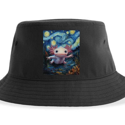 Axolotl Kawaii - Van Gogh Style - Starry Night Graphic  Sustainable Bucket Hat