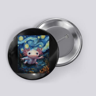 Axolotl Kawaii - Van Gogh Style - Starry Night Graphic  Button
