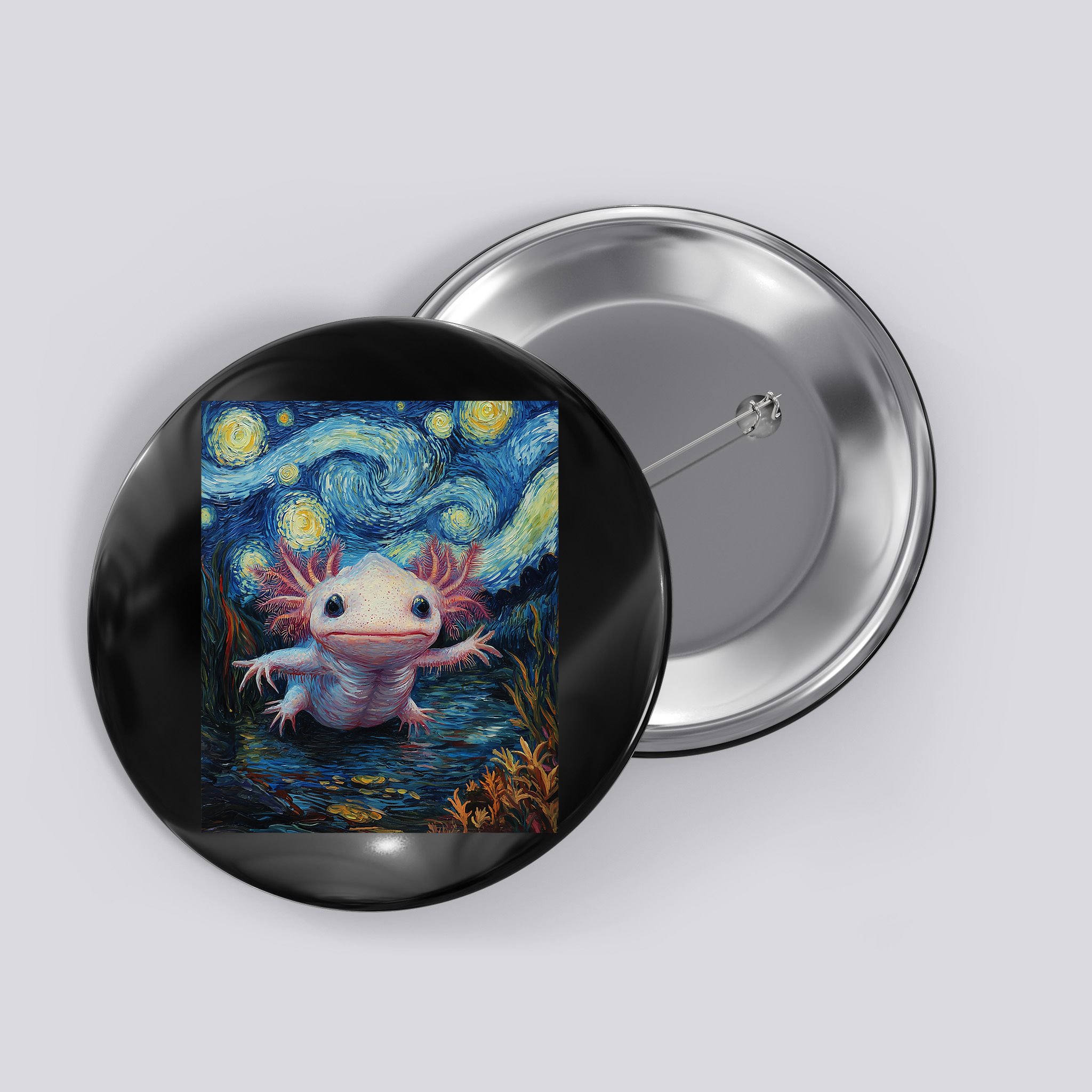 Axolotl Kawaii - Van Gogh Style - Starry Night Graphic  Button