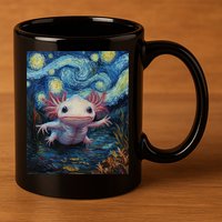 Axolotl Kawaii - Van Gogh Style - Starry Night Graphic  11oz C Handle Ceramic Mug