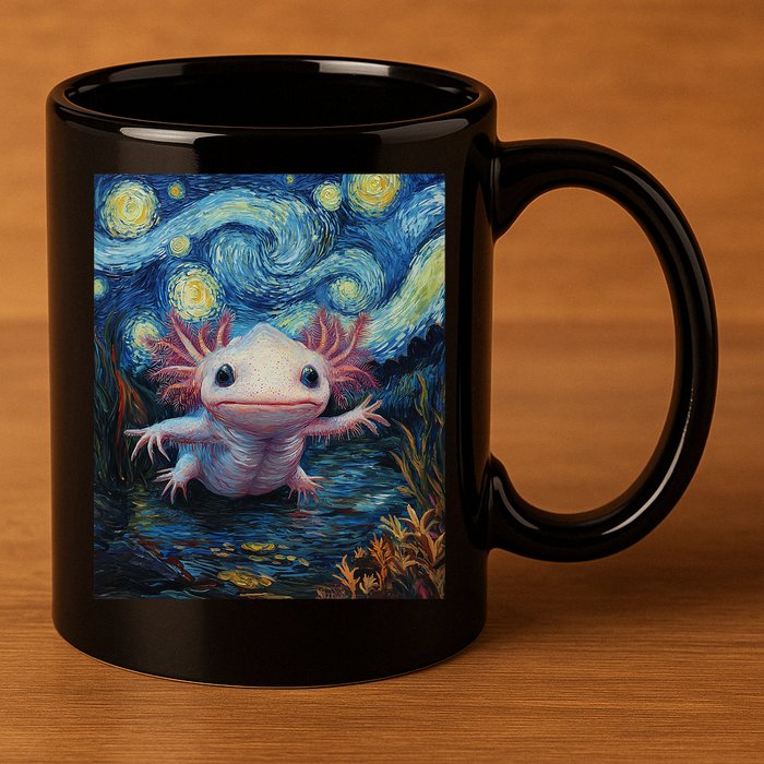Axolotl Kawaii - Van Gogh Style - Starry Night Graphic  11oz C Handle Ceramic Mug