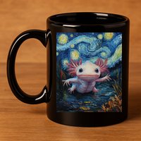 Axolotl Kawaii - Van Gogh Style - Starry Night Graphic  11oz C Handle Ceramic Mug