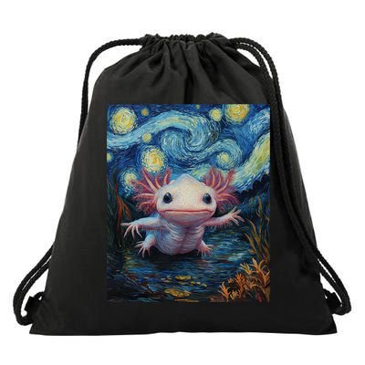 Axolotl Kawaii - Van Gogh Style - Starry Night Graphic  Drawstring Bag