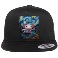 Axolotl Kawaii - Van Gogh Style - Starry Night Graphic  Flat Bill Trucker Hat