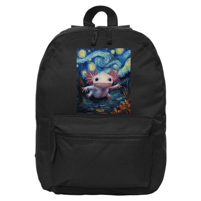 Axolotl Kawaii - Van Gogh Style - Starry Night Graphic  16 in Basic Backpack