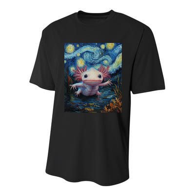 Axolotl Kawaii - Van Gogh Style - Starry Night Graphic  Youth Performance Sprint T-Shirt