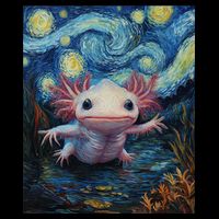 Axolotl Kawaii - Van Gogh Style - Starry Night Graphic  Poster