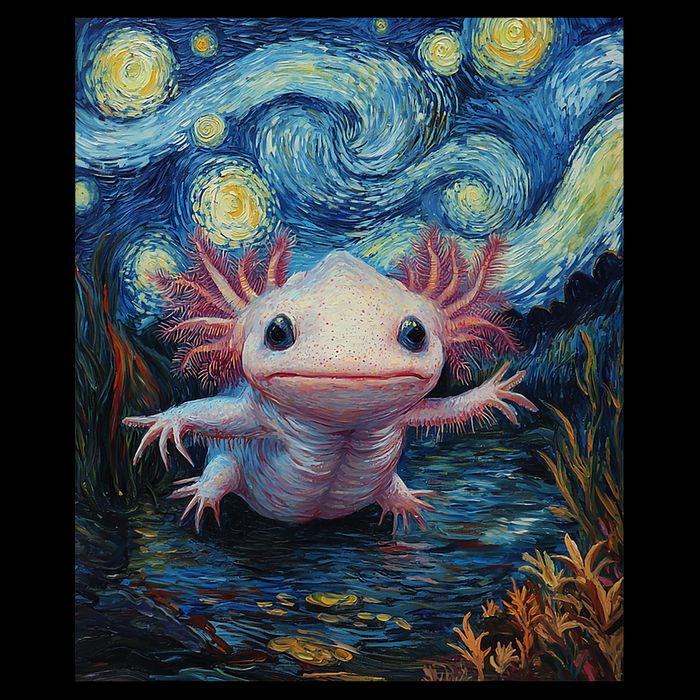 Axolotl Kawaii - Van Gogh Style - Starry Night Graphic  Poster