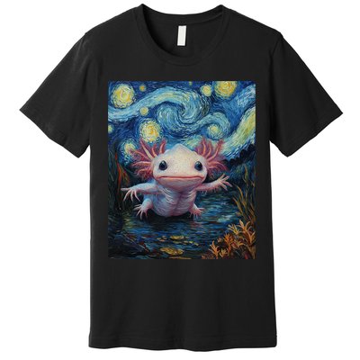 Axolotl Kawaii - Van Gogh Style - Starry Night Graphic  Premium T-Shirt