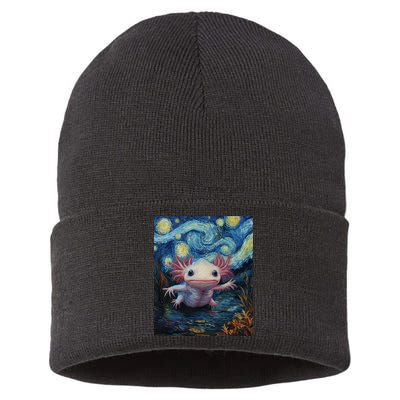 Axolotl Kawaii - Van Gogh Style - Starry Night Graphic  Sustainable Knit Beanie