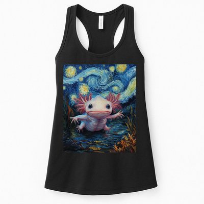 Axolotl Kawaii - Van Gogh Style - Starry Night Graphic  Womens Tank Top