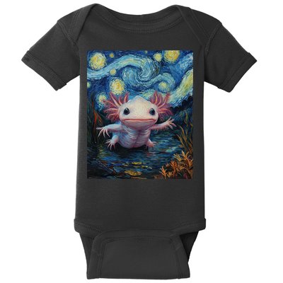 Axolotl Kawaii - Van Gogh Style - Starry Night Graphic  Baby Bodysuit