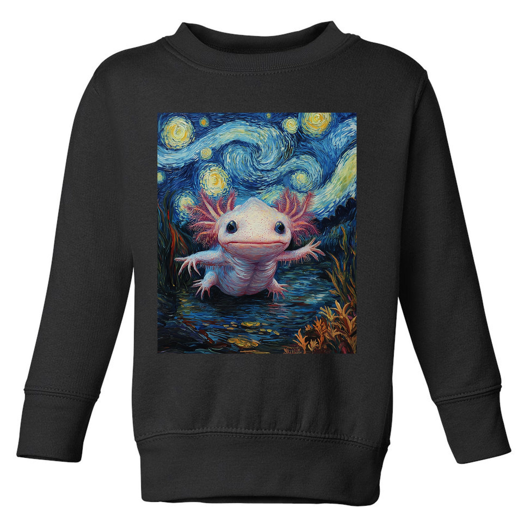 Axolotl Kawaii - Van Gogh Style - Starry Night Graphic  Toddler Sweatshirt