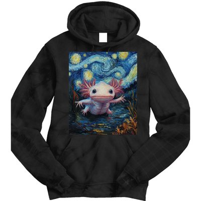 Axolotl Kawaii - Van Gogh Style - Starry Night Graphic  Tie Dye Hoodie