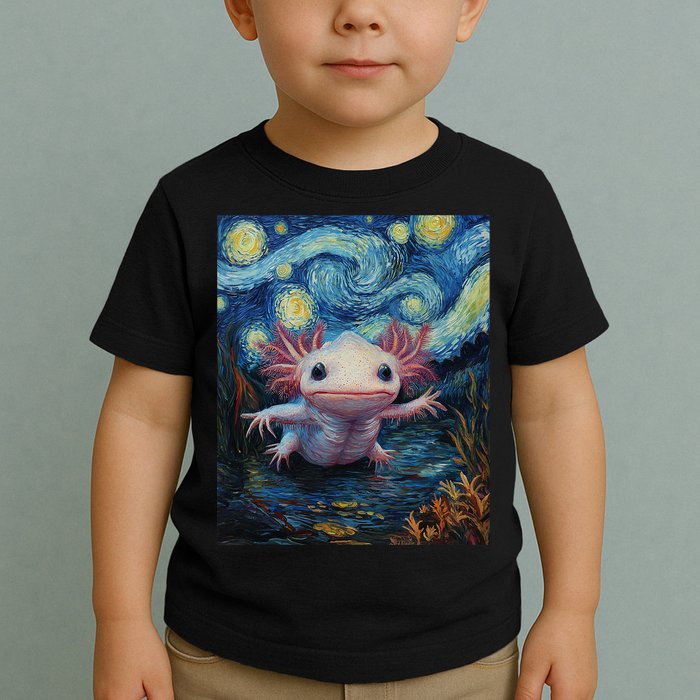 Axolotl Kawaii - Van Gogh Style - Starry Night Graphic  Toddler T-Shirt