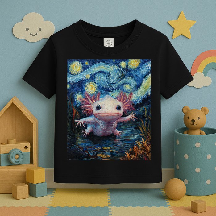 Axolotl Kawaii - Van Gogh Style - Starry Night Graphic  Toddler T-Shirt
