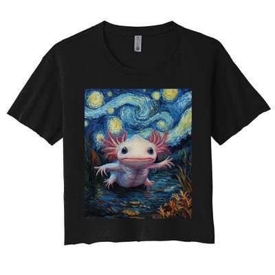 Axolotl Kawaii - Van Gogh Style - Starry Night Graphic  Women's Crop Top Tee