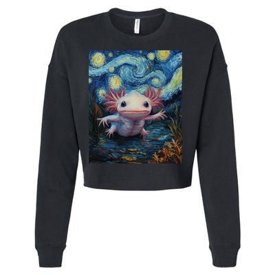 Axolotl Kawaii - Van Gogh Style - Starry Night Graphic  Cropped Pullover Crew