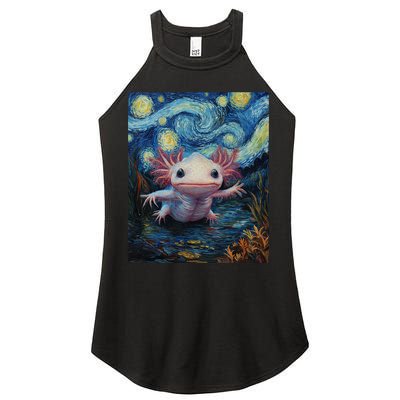 Axolotl Kawaii - Van Gogh Style - Starry Night Graphic  Women's Perfect Tri Rocker Tank