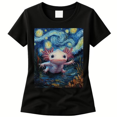 Axolotl Kawaii - Van Gogh Style - Starry Night Graphic  Womens T-Shirt