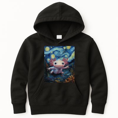 Axolotl Kawaii - Van Gogh Style - Starry Night Graphic  Kids Hoodie